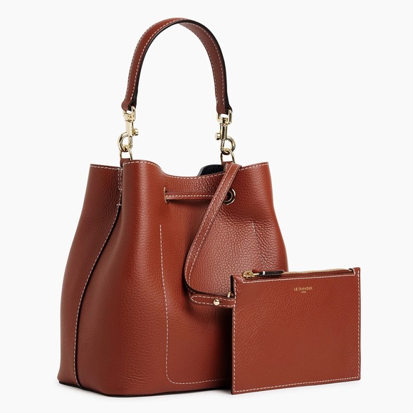 Le Tanneur Brand New Cognac Brown Bucket Bag in Grained Leather. Large Size! - Picture 2 of 16